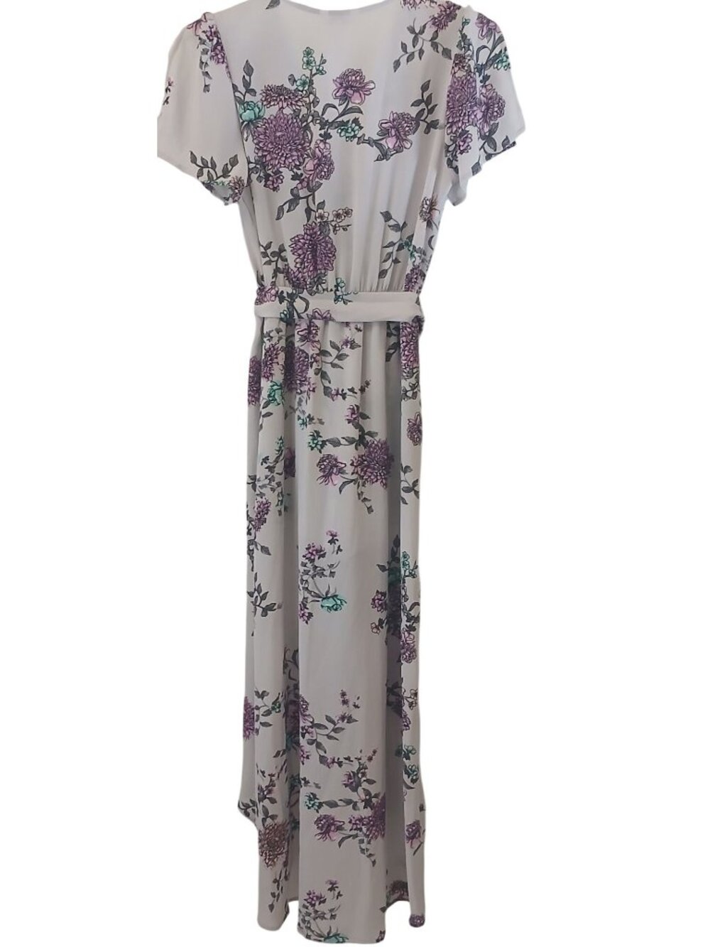 Candies Floral Maxi Romper Sz S Dress Purple V-Neck Belted Flutter Sleeves #H34 - Picture 13 of 13